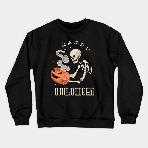 Happy Halloween Skeleton With Jack O' Lantern Crewneck Sweatshirt by M n' Emz Studio